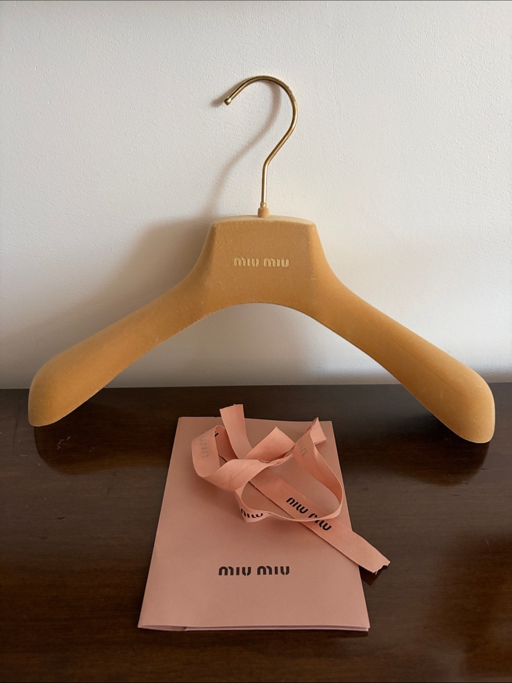 Miu Miu Mustard Velvet Padded Hanger with Gold Hook